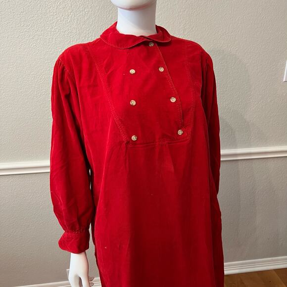 Vintage Ralph Lauren Red Corduroy Double Breasted Shift Midi Dress, 6 - Picture 6 of 9